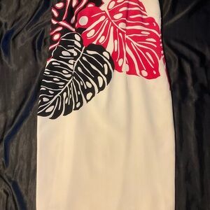 David Meister Strapless Cocktail Dress in Ivory Red Black